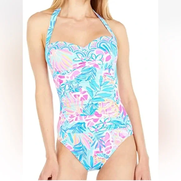 LILLY PULITZER Kolka One Piece Sea Glass Aqua L76056 Women's Swimsuit 2 - Picture 2 of 14